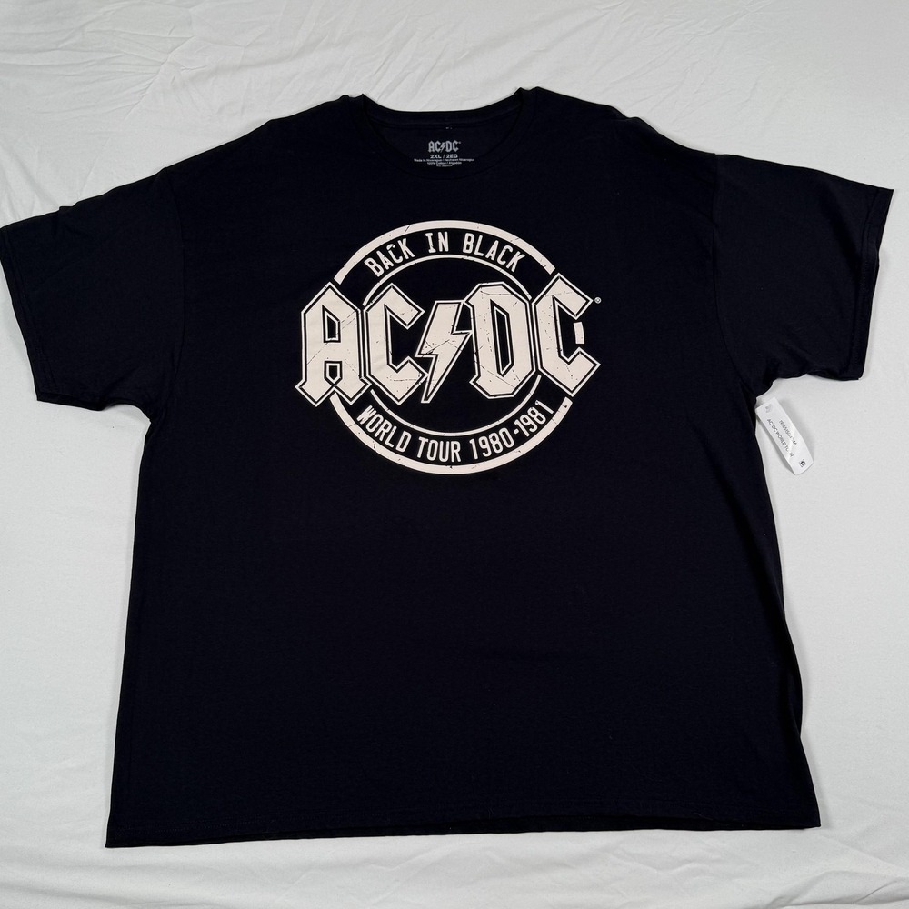 AC/DC Back In Black Shirt Mens 2XL Black World Tour 1980-1981 Band Tee Rock